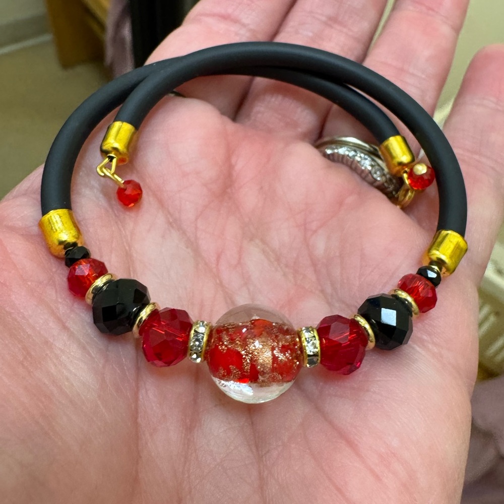 Murano Glass Red, Gold, Copper, Wrap Around Boho Venetian Bracelet